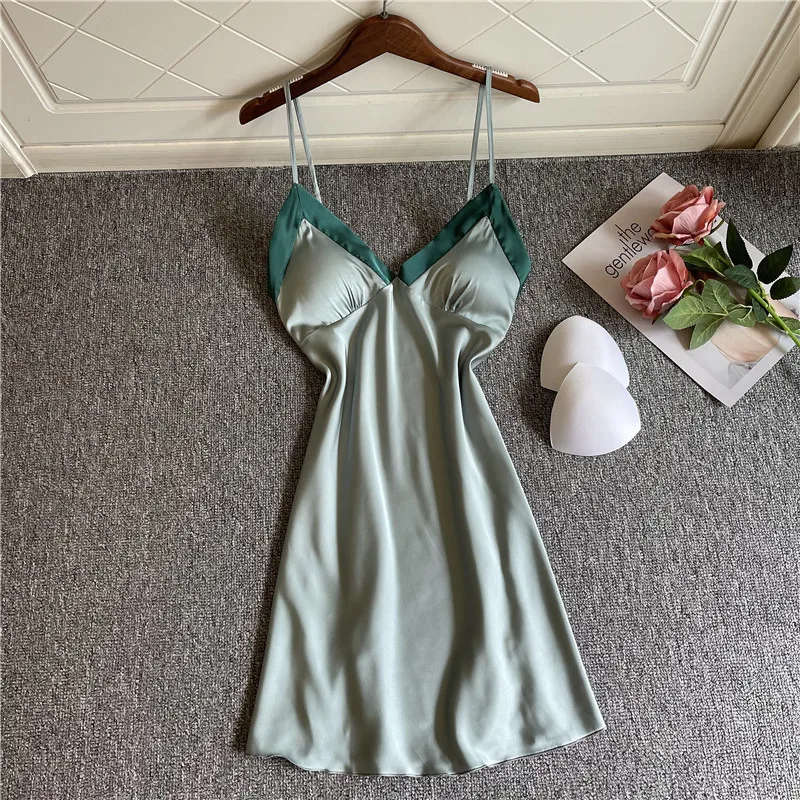 

Sexy Suspender Nightgown Women Spring Summer Nightdress Loose Casual Sleepwear NightwearHome Dressing Gown Silky Satin Homewear