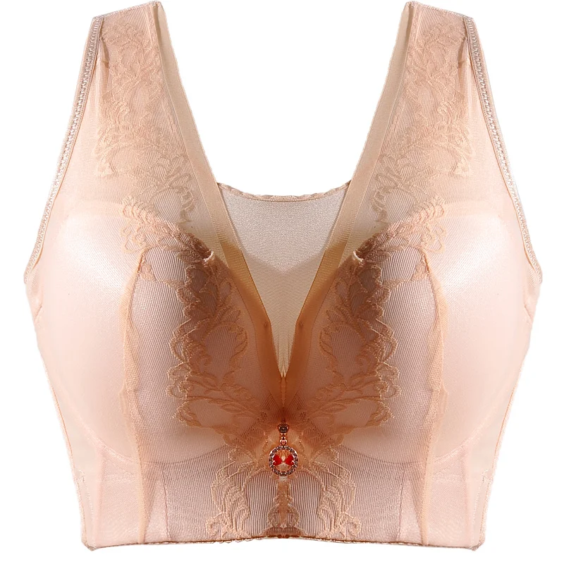 Embroidery Wire Free Bras for Women Push Up Lace Bra Sexy Lingerie Femme 34 to 50 Large size bra