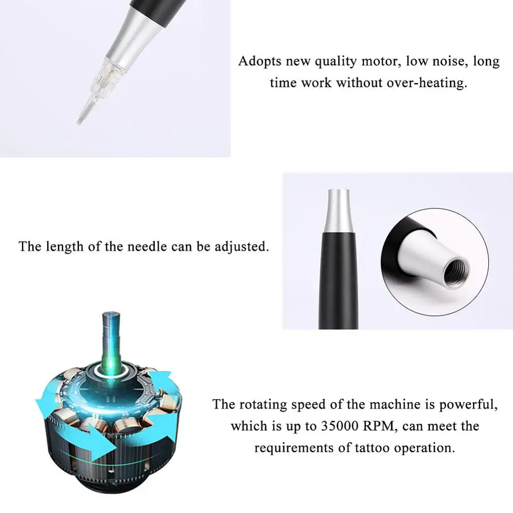 

35000 RPM Tattoo Makeup Pen Kit Rotary Tattoo Machine Semi Permanent Makeup Pen Motor with Needle Cartridge Connection Line Sets
