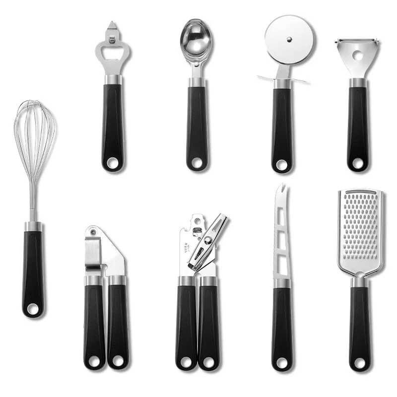 

Stainless Steel Kitchen Gadget Set PIZZA Cutting Knife Cheese Planer Planer Ice Cream Spoon Bottle Opener Whisk 9 Piece Set