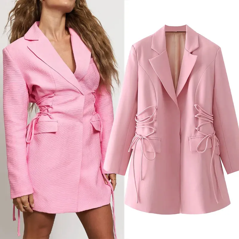 

Женский блейзер с карманами Za, повседневный офисный пиджак с длинным рукавом, винтажная верхняя одежда, осень 2021