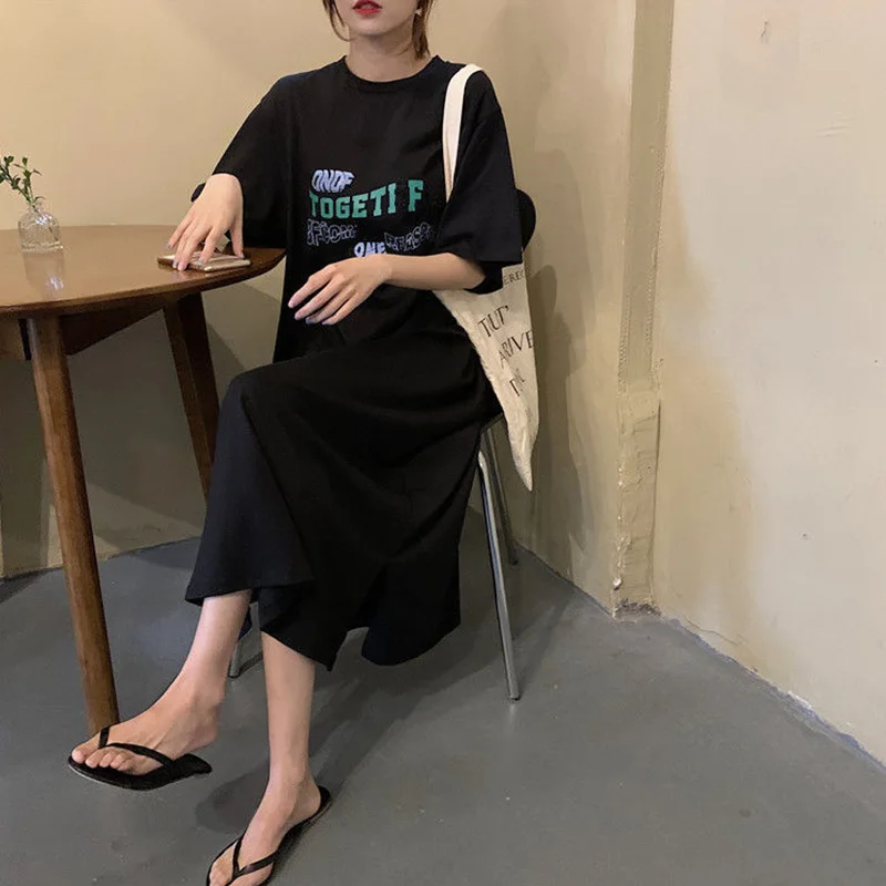 

Sister Fara Fashion Plus Size Summer Women's Dress 2021 Print Short Sleeve Pockets Solid Long Dress Casual Loose Women's Dresses