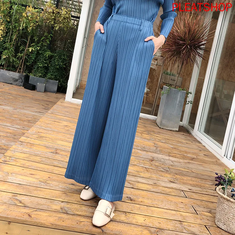 Miyake Fold Pants Straight-Cut Loose Pants Pleat Trousers 2020 Spring And Summer New Slimming High Floor-Length Pants free shipp