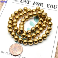 free shipping natural stone gold color hematite beads 4 6 8 mm round loose beads for jewelry making diy bracelet 15