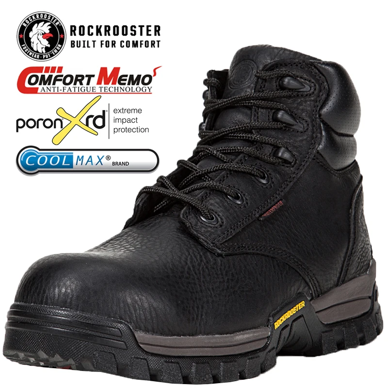 

ROCKROOSTER AT697BK Leather Oil resistant Safety Shoes Heavy Duty Boots For Men Work Boots Composite Toe ConstructionFootwear