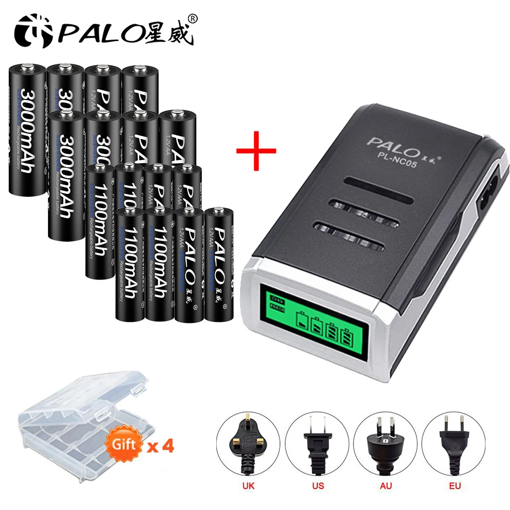 

PALO 4/6/8pcs AA rechargeable battery batteria + AAA battery Ni-MH 1.2V batteries with LCD display charger for aa aaa battery