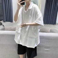 summer cotton linen shirt mens fashion pocket casual shirt men streetwear korean loose short sleeved shirts mens m 2xl