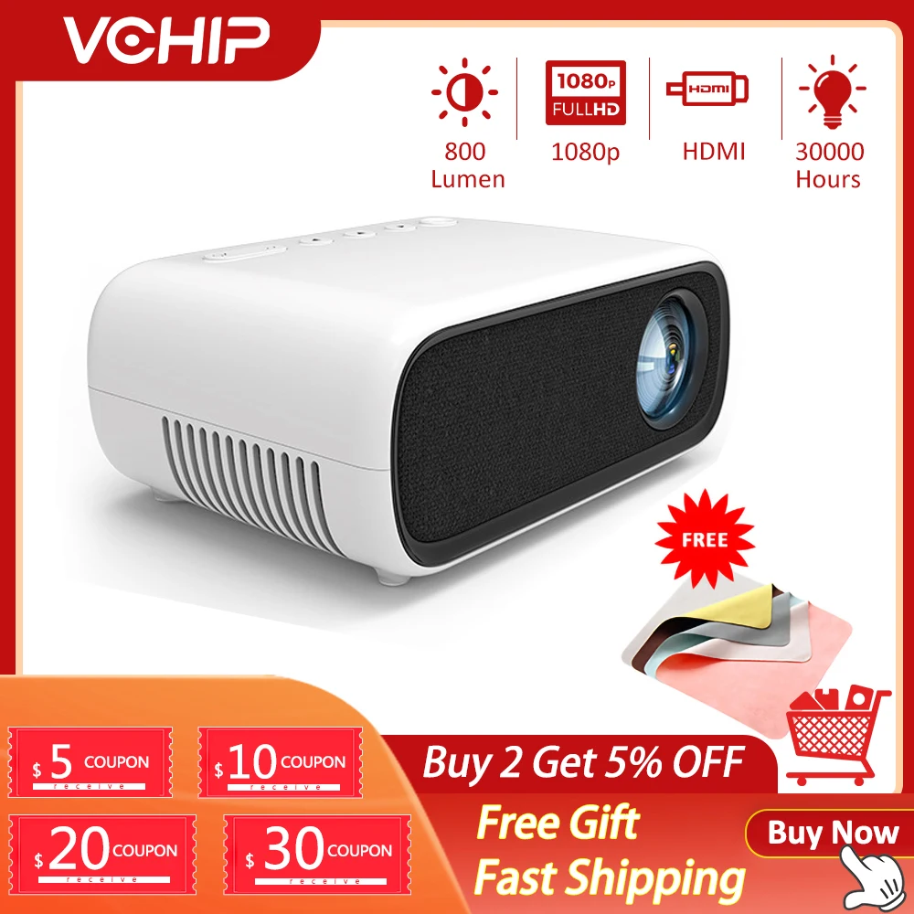 

Мини-проектор VCHIP YG280, микро-проектор для домашнего использования, поддержка 1080P TV HDMI USB, Портативный кинотеатр, медиаплеер