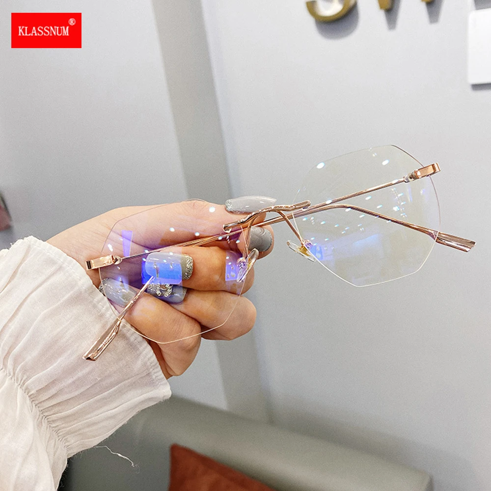 

Blue Light Blocking Rimless Glasses Frame Women Spectacle Myopia Transparent Glasses Men Eyeglasses Optical Frames Adult Glasses