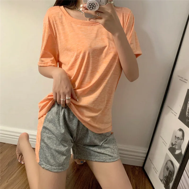 

Hzirip Summer Sports Quick-Drying Casual Loose Elastic Lady 2021 Solid Color Hot O Neck Comfort Shorts Sleeve Two-Piece Suit