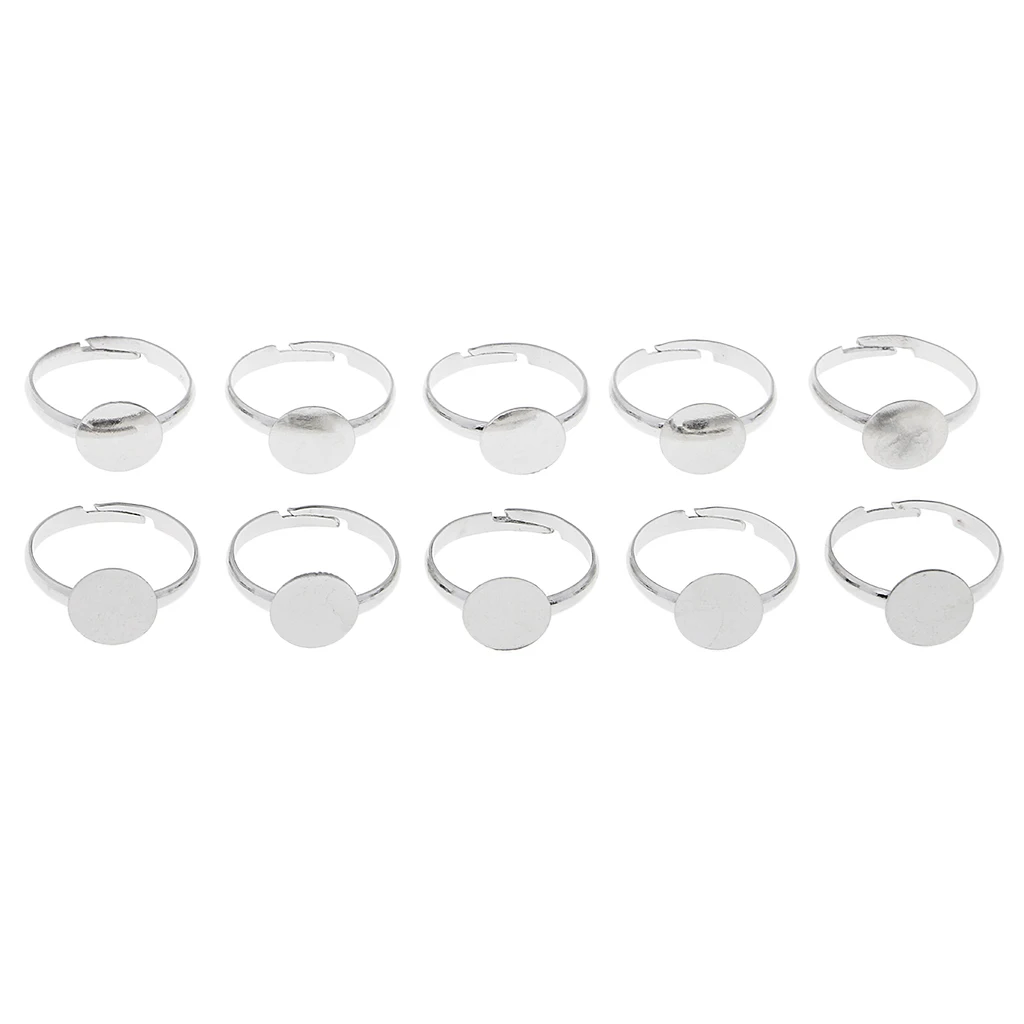 10Pcs 10mm Pad DIY Ring Base Adjustable Blanks Glue On Cabochons Rings | Украшения и аксессуары
