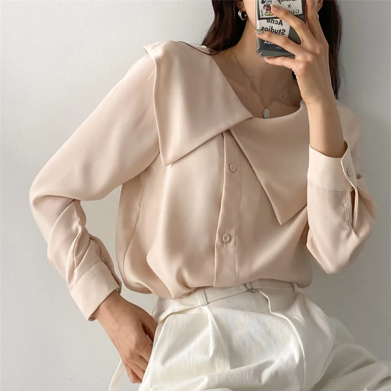 Colorfaith New 2021 Women Spring Autumn Blouse Shirts Fashionable Wild Irregular Elegant Ladies Korean Style Pink Tops BL9761 | Женская