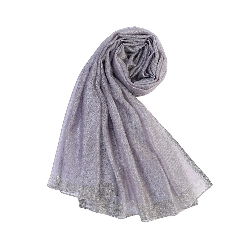 

Scarf Autumn Winter New Style Women's Scarf Korean Version Lengthened Solid Color Silver Border Fashion Shawl Silk Warm Scarf