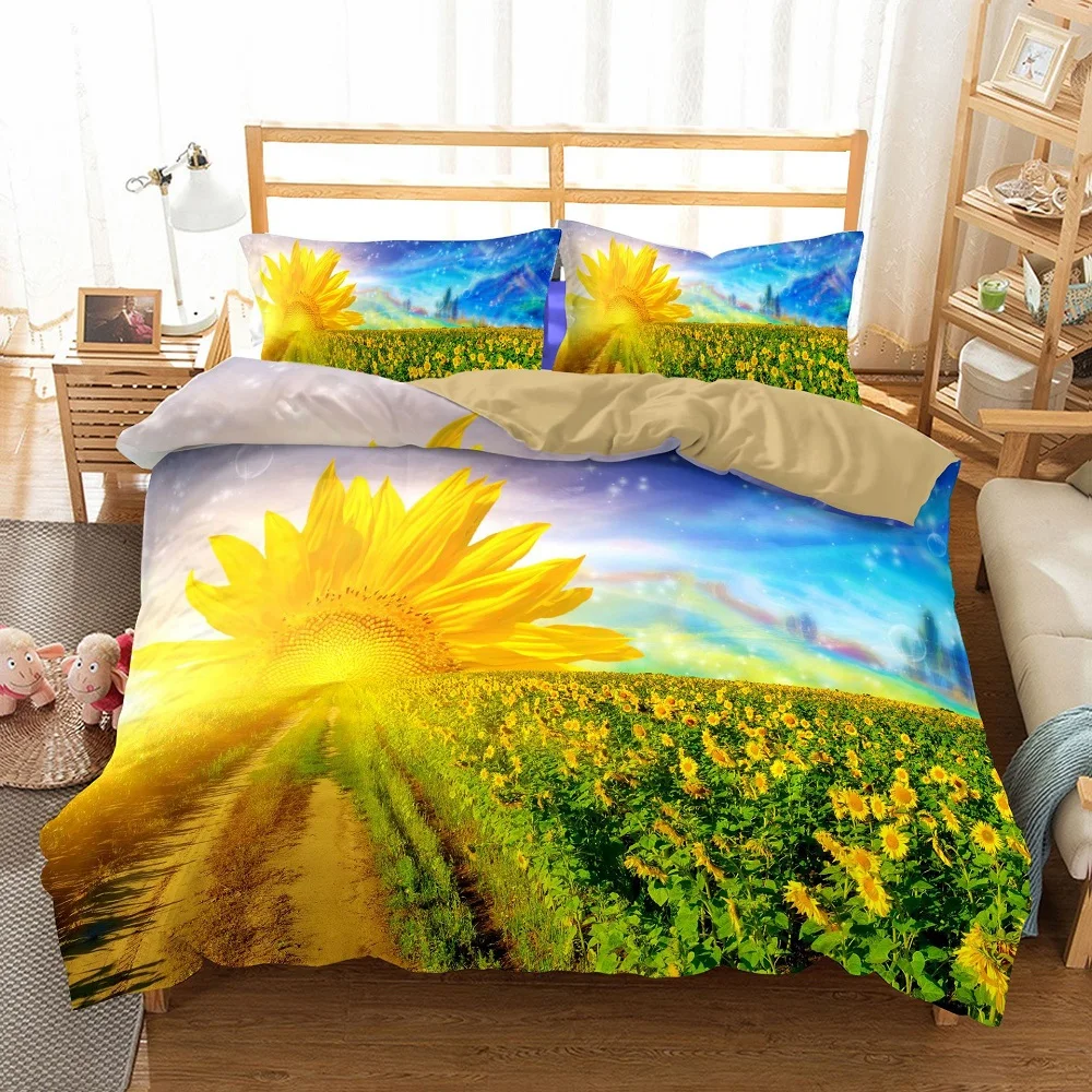 

Sunflower style Print Bedding Sets HD Digital Duvet Cover+ Pillowcase 2/3pcs Customized bed set US/AU/EU size