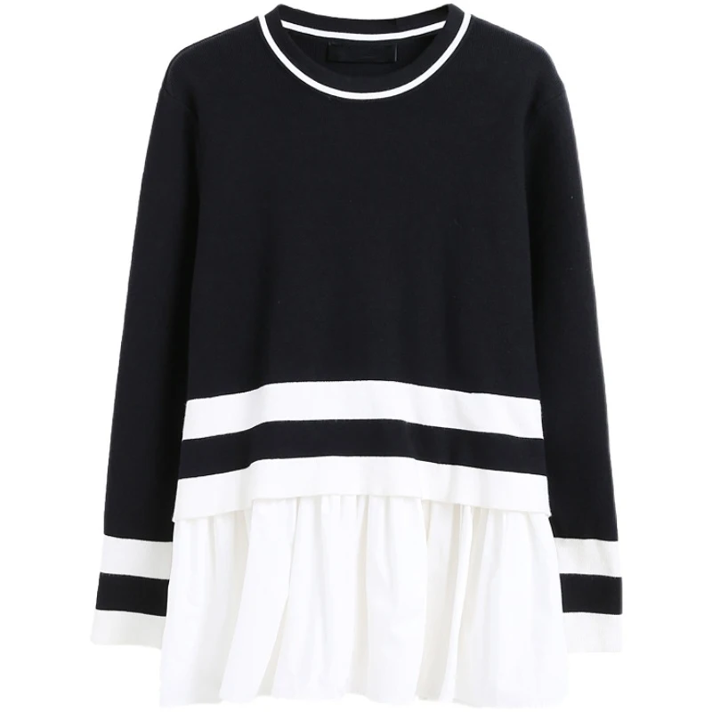 

Color Ruffles Contrast Knitting Sweater Loose O-Neck Long Sleeve Women Pullovers New Fashion Autumn Winter 2021 1DD3336