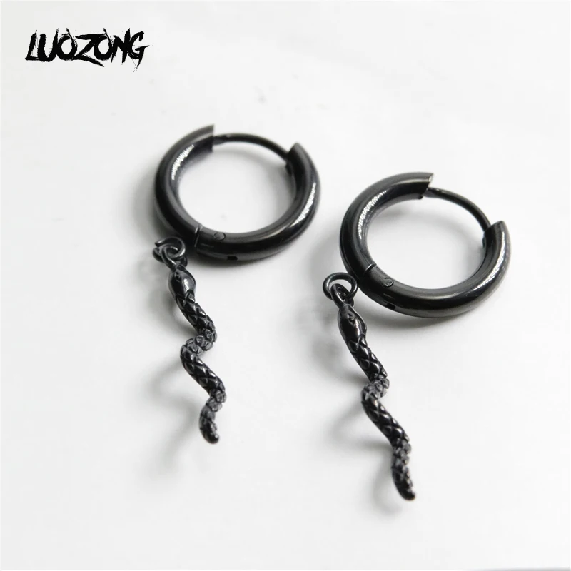 

PS836 2pcs Punk Rock Stainless Steel Men's Earrings HipHop Animal Dangle Snake Earrings Piercing Jewelry Pendientes Brincos Cool