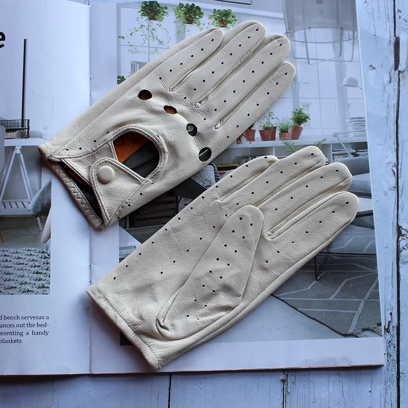 100% Genuine Leather Driving Gloves Women's Single-Layer Thin Fashion Hollow Breathable Short Spring and Summer Driver | Аксессуары