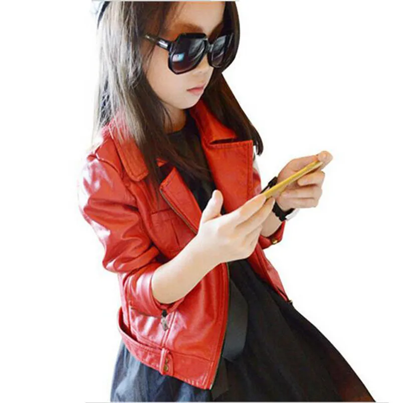 Weoneit New Girl Leather Jacket Kids Girls Coats Spring Faux Jackets Casual Black Solid Children Outerwear | Детская одежда и