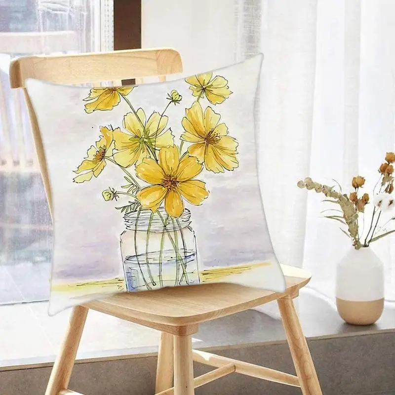 

Simple Yellow Flower Printing Square Pillowcase Home 45cm*45cm Car Cushion Cover Sofa Decoration D5T0