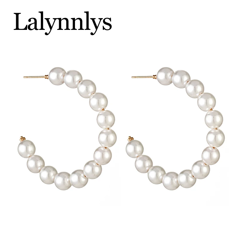 Lalynnlys, модные, элегантные, имитация жемчуга, висячие серьги для женщин, большие круглые серьги, вечерние, свадебные ювелирные изделия E54781