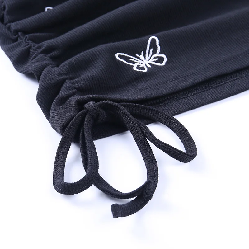 

Hot Sale Butterfiy Print Black Short Sleeve Dresses Women Slim O-Neck Mini Fashion Sexy Lady Summer Elegant Party Dresses 2020