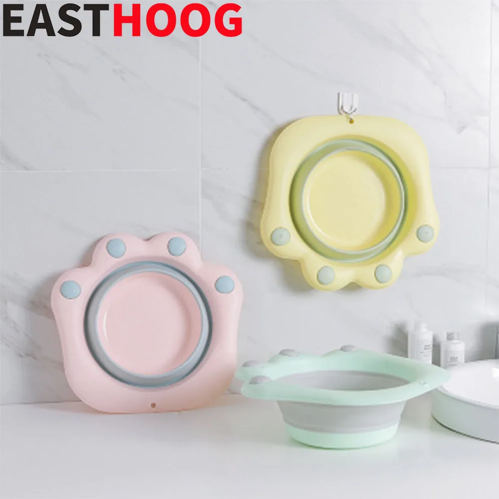 

Cute Cat's Paw Foldable Baby Washbasin Household Plastic Portable Laundry Basin Newborn Plastic Basin Collapsible Bucket