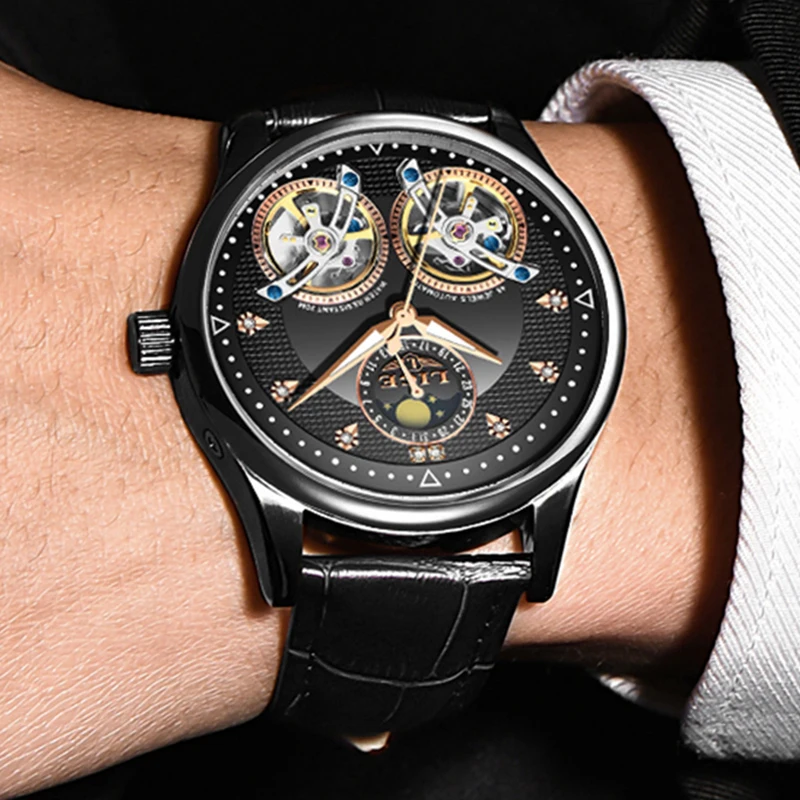 2020 LIGE новые мужские механические часы Автоматические Tourbillon модные кожаные