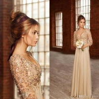 vestidos de fiesta hot sale fashion elegant top 34 long sleeves prom dresses v neck beading chiffon sexy 2015 evening gowns