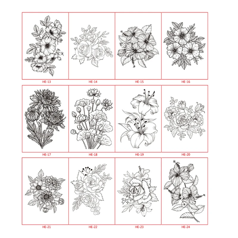 

Sketch Flower Tattoo Stickers Waterproof European And American Hand-Painted Black And White Flower Arm Tattoo Stickers