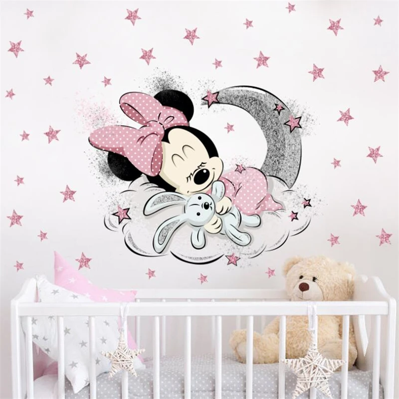 Cartoon Mickey Minnie wall stickers for kids room Princess Room Sticker Disney Movie Poster Bedroom decoration | Дом и сад