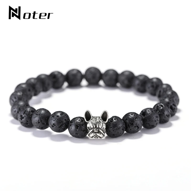 Браслет в стиле панк рок мужской винтажный браслет с бусинами виде лавового