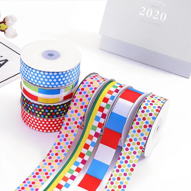 

(5yards/lot) 25mm Grosgrain Ribbon Dot Grid Printed for DIY Bow Craft Card Gifts Wrapping Lace Ribbons