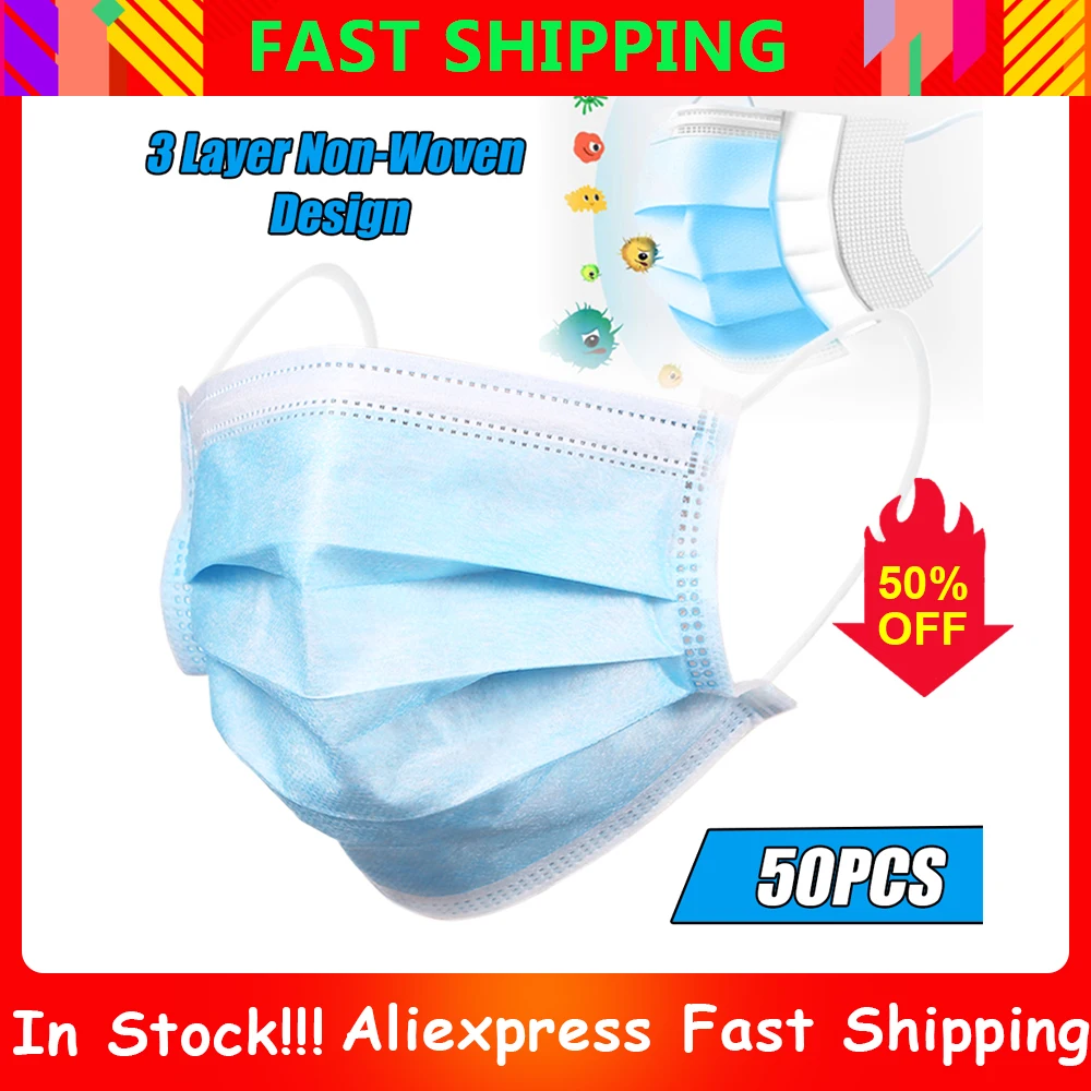 20 100 шт. одноразовые маски для лица трехслойные мягкие дышащие нетканые