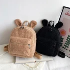 Новинка 2022, рюкзак в форме пушистого кролика, однотонная пушистая мягкая плюшевая школьная сумка с ушками кролика для маленьких девочек