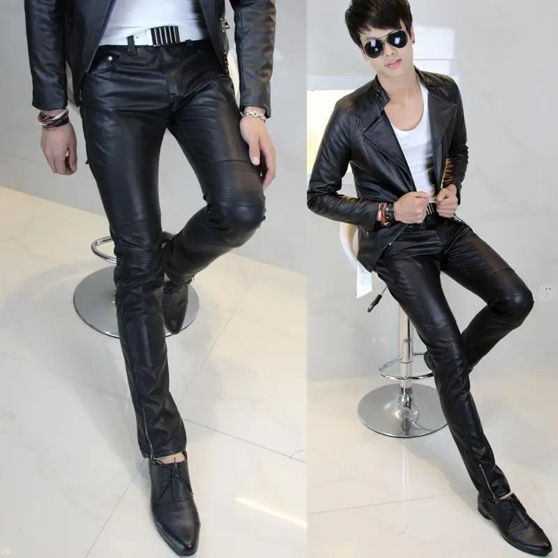 

New Arrival Hot-selling Men's Clothing Leather Pants Tight Leather Pants Male Slim Leather Pants Fashion Men Leather Pants Male