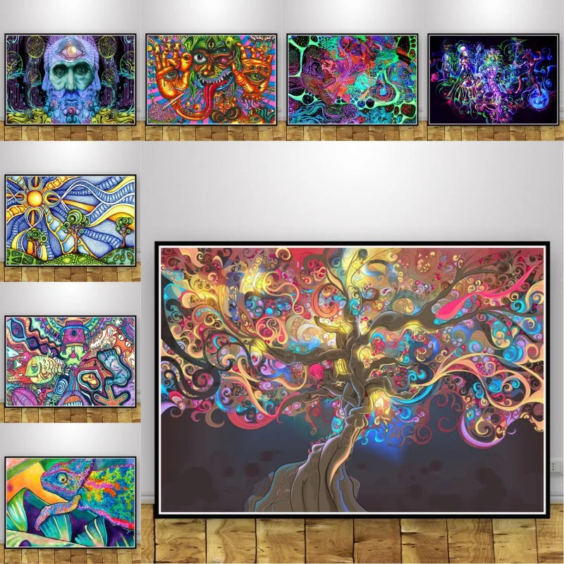 

Abstract Trippy Mushroom Blacklight Psychedelic Poster Wall Art Picture Prints Oil Painting Canvas Living Home Room Decor