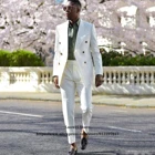 Белый мужской костюм, двубортный приталенный свадебный смокинг для жениха, модный Африканский мужской блейзер из 2 предметов, Terno Masculino (пиджак + брюки)