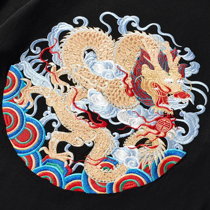 

Lyprerazy Chinese Style Dragon Embroidery Men T Shirt Summer Hip Hop Streetwear T-Shirts Cotton Short Sleeve Tops Tees