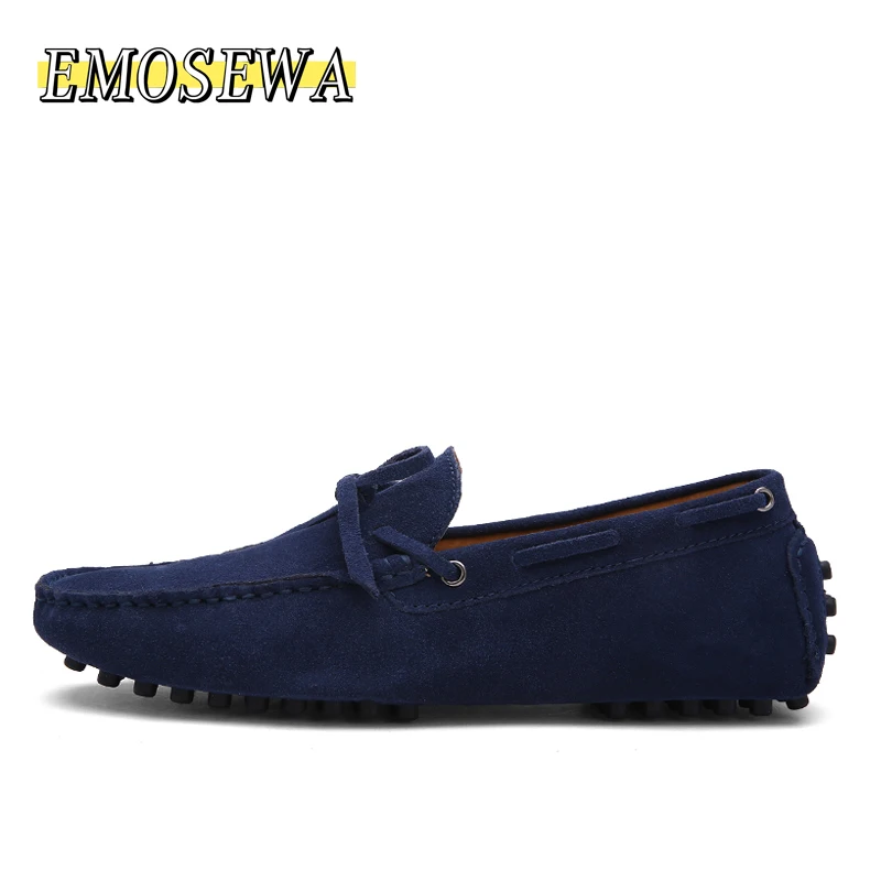 Dark Blue EMOSEWA/брендовая мужская обувь на плоской подошве из коровьей замши, большие размеры 38-49, новая мужская повседневная обувь высококачественные мужские лоферы, Мокасины, обувь для вождения - Цвет: Dark Blue