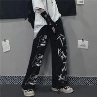 qweek japanese anime print sweatpants women vintage streetwear oversize wide leg pants jogging casual trousers female mall goth
