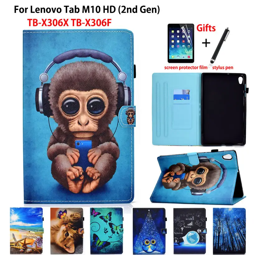 

Case For Lenovo Tab M10 HD 2nd Gen TB-X306X TB-X306F 10.1" Cover Funda Tablet Auto Wake Kids Cartoon monkey Stand Shell +Gift