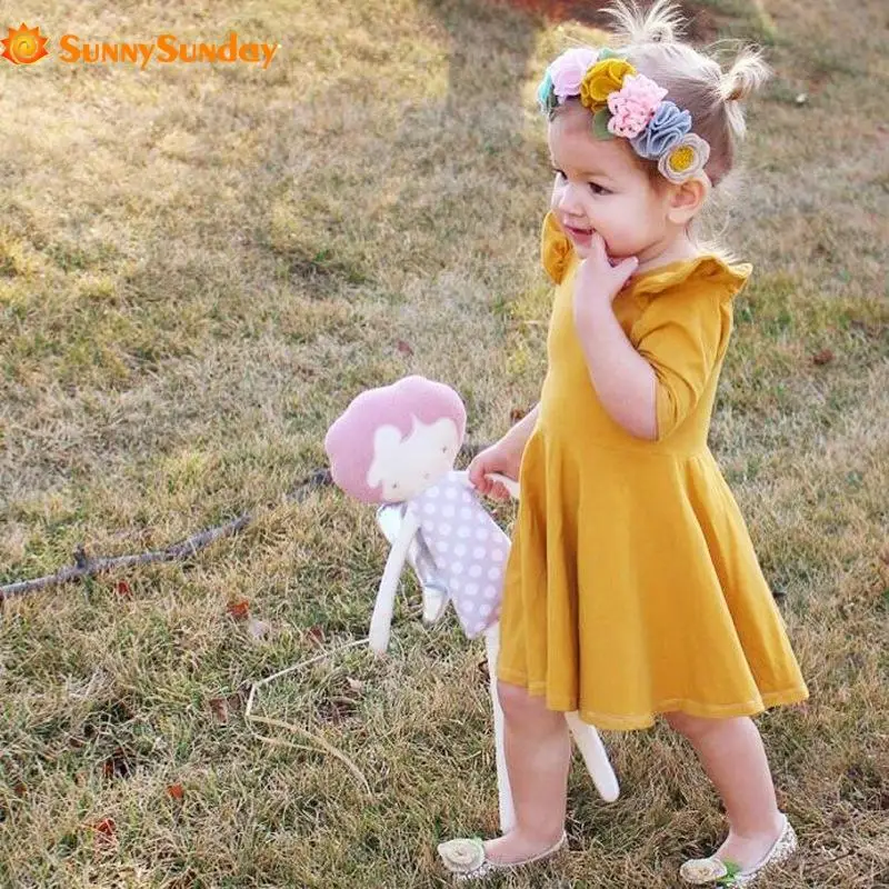 

2019 Fashion Summer Style Girls Dress Summer Children Clothing Solid Baby Girl Clothes Free Shipping Wedding Style Kids Clothes