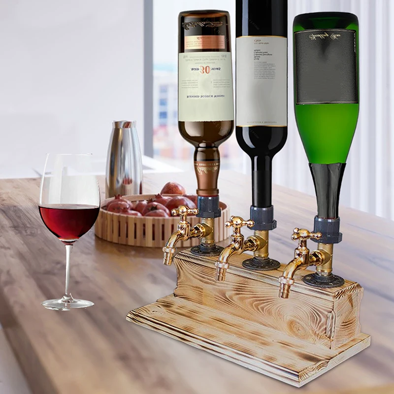 

Wooden Faucet Shape Wine Dispenser Double Drinker Handmade Portable Dispenser