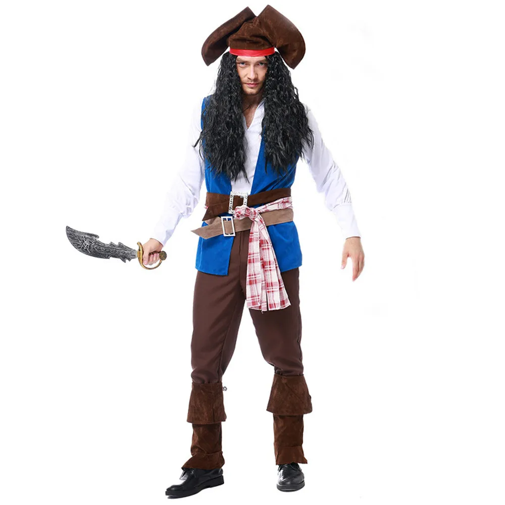 Free Shipping!Mens Ahoy Matey High Seas Pirate Costume Adult Buccaneer Captain Fancy Dress Jack Sparrow Cosplay outfit | Тематическая