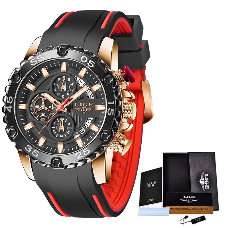 

LIGE Casual Men Watch Top Luxury Brand Men Black Silicone Watch For Men Quartz Waterproof Date Clock Male Relogios Masculinos