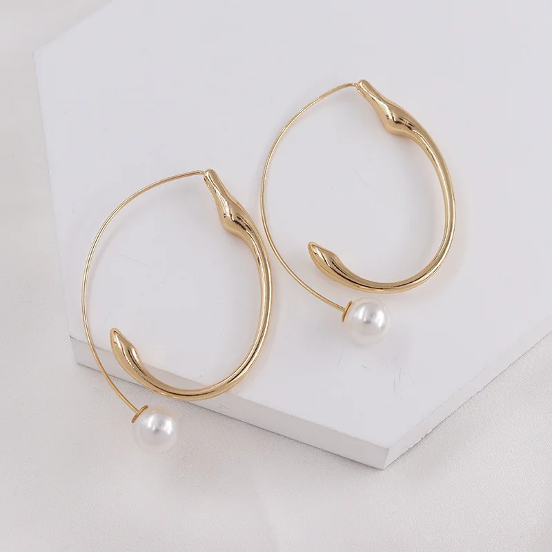 SRCOI модный простой имитация жемчуга длинные серьги геометрической формы