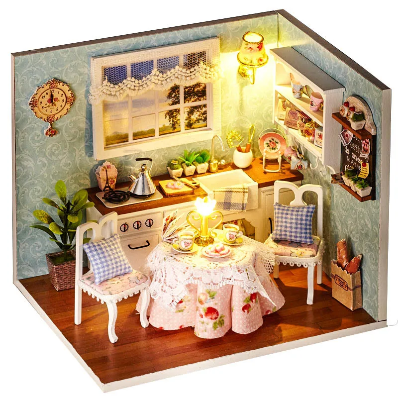 H08 Кукольный дом мебель Diy Миниатюрный 3D Деревянный Miniaturas кукольный домик игрушки для детей подарки на день рождения Каса дневник котенка куклы - Цвет: H08