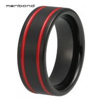 black men ring tungsten engagement ring with red groove and brush finish 8mm comfort fit