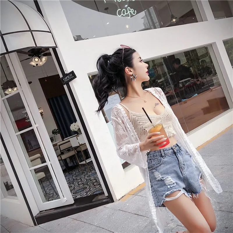 Вязаный длинный кардиган кимоно блузка с вышивкой лето 2019 модные повседневные