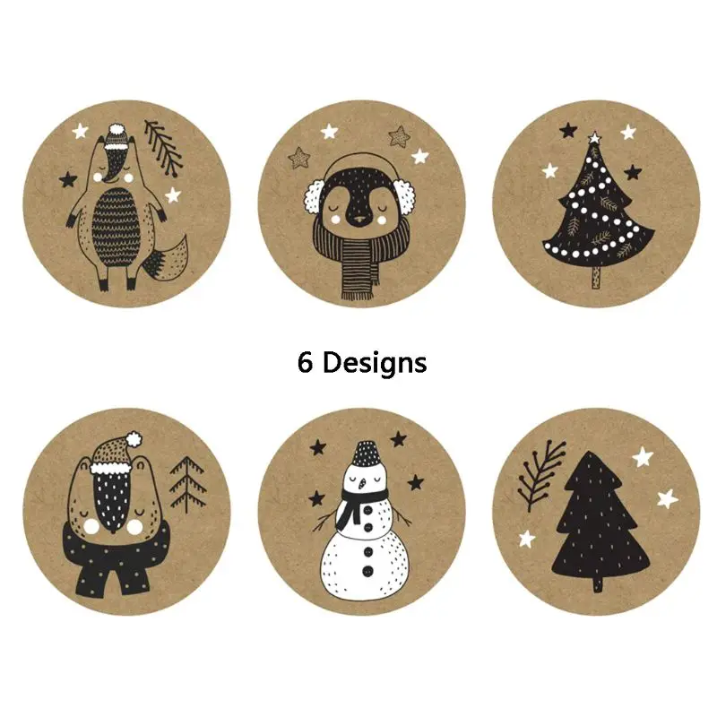 1 рулон (500 шт.) Φ дюйм Рождественская тема наклейки для рукоделия Подарочный пакет